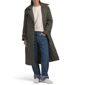 REBECCA MINKOFF forest Long Belted Quilted Trench Coat